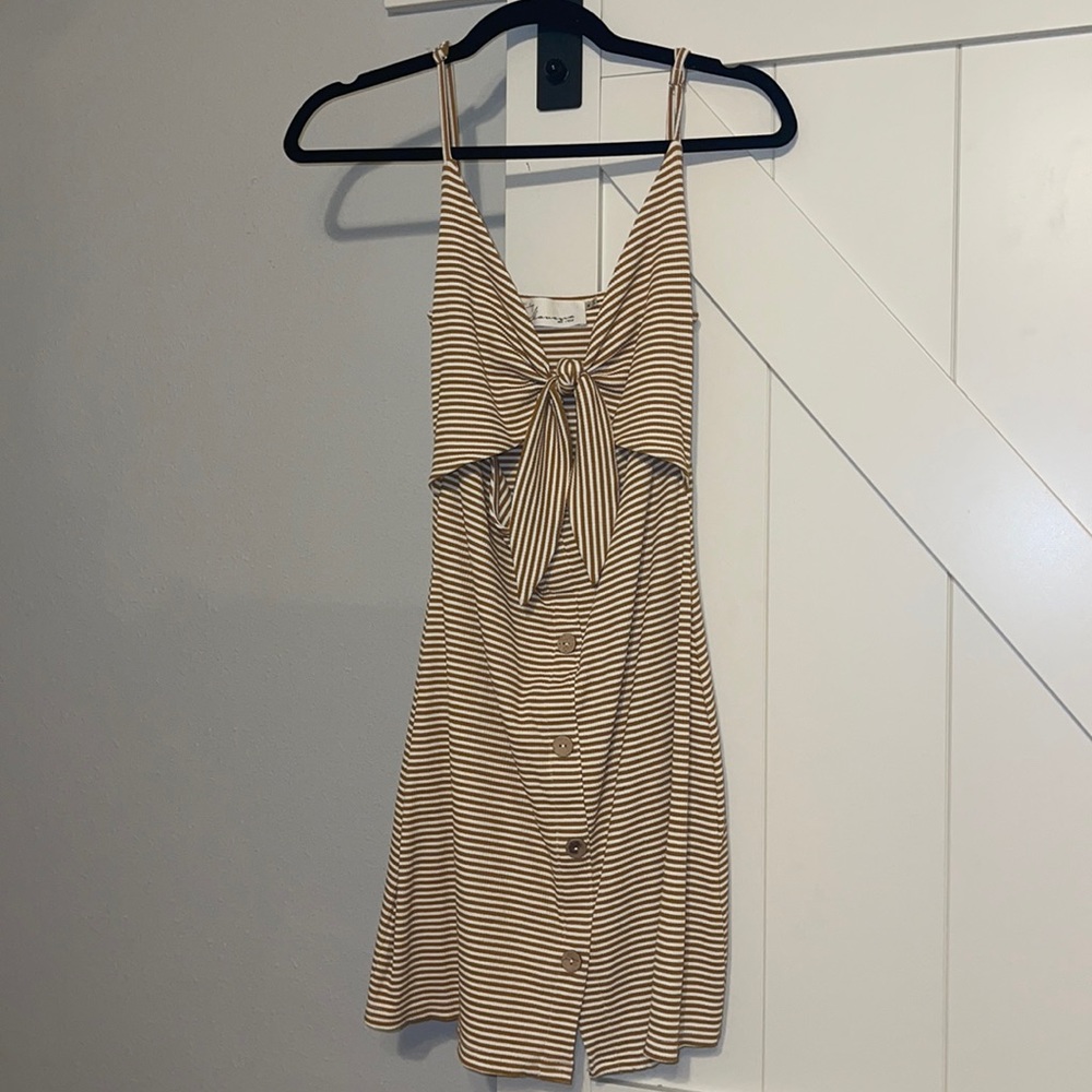 Striped mustard yellow and white dress